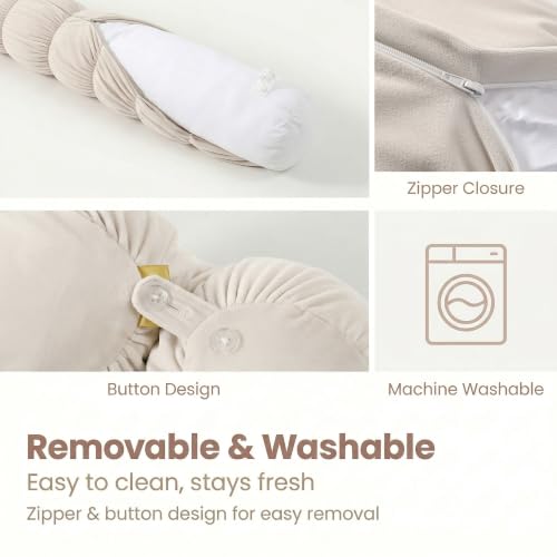 Long Bolster Pillow for Bed - 39 Inch Misty White, Soft Velvet Cover