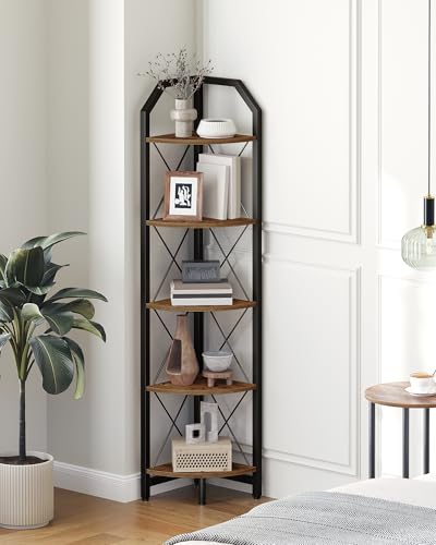 5-Tier Industrial Corner Bookshelf, 59.4-Inch Fan-Shaped Storage Stand