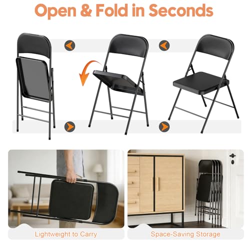 4-Pack Padded Folding Chairs, Heavy-Duty Metal Frame with Cushioned Seat