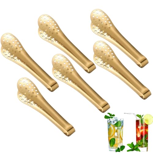 6 Pcs Stainless Steel Ice Tongs - Gold Mini Appetizer & Buffet Serving Clips