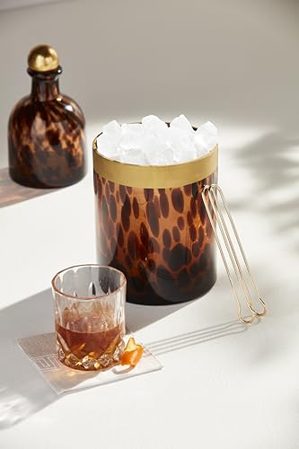 Mud Pie Tortoise Glass Ice Bucket Set with Gold Rim and Tongs