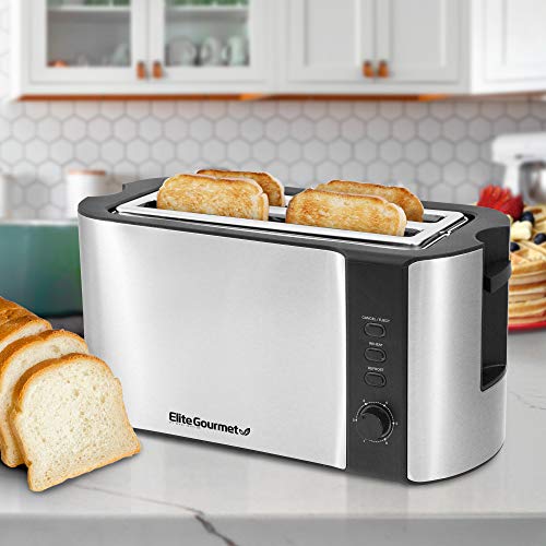 4-Slice Long Slot Stainless Steel Toaster with Built-In Warming Rack