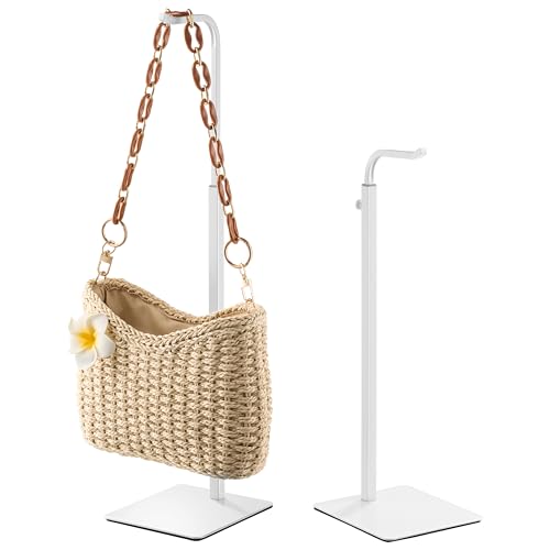 2-Pack Adjustable Tabletop Purse Display Stand, White Metal Hook Holder