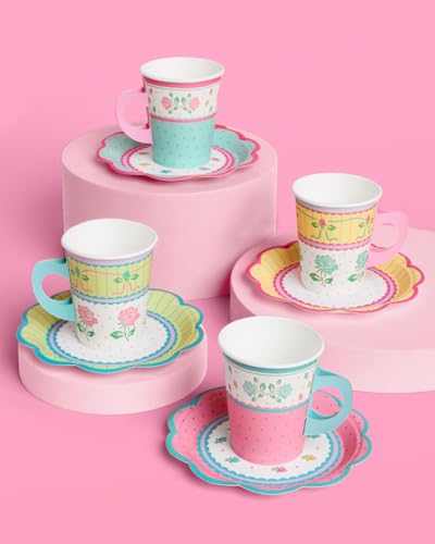 32-Piece Pastel Tea Party Cups and Saucers Set for Garden & Celebrations