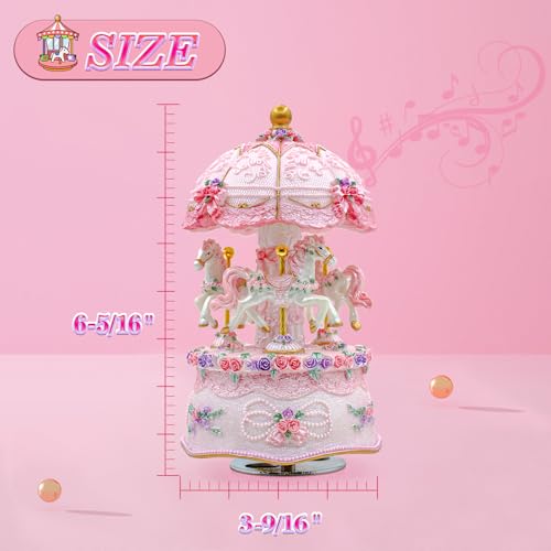 Rotating Carousel Music Box with LED Lights - 3-Horse Carnival Design