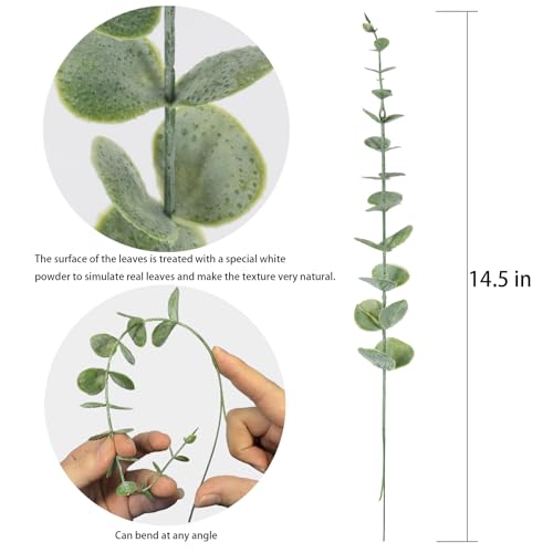 Artificial Eucalyptus Stems 20 Pack - 14.5" Faux Eucalyptus Leaves for Home Decor