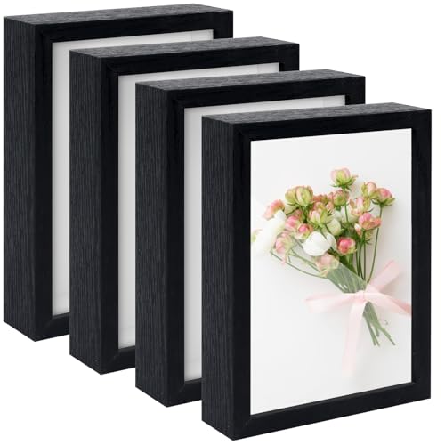4-Pack 5x7 Deep Shadow Box Frames for Photos and Keepsakes, Black