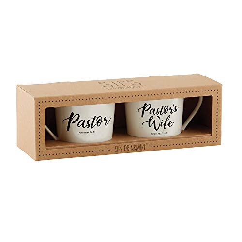 14 oz Bone China Coffee Mug Set for Pastor & Wife - Faithworks Gift Boxed
