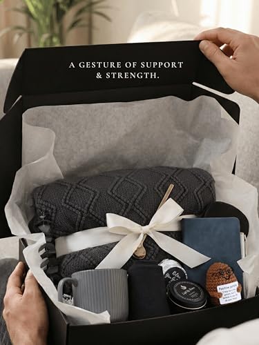 Thoughtful Care Package for Men & Women - Knitted Blanket, Mug, and Positive Potato