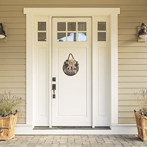 12-Inch Round Wooden Welcome Sign for Front Door - Farmhouse Porch Decor