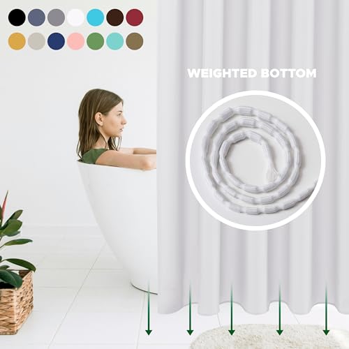 Biscaynebay White Fabric Shower Curtain Liner 72x72 Inch - Hotel Quality, Waterproof, Rustproof Grommets