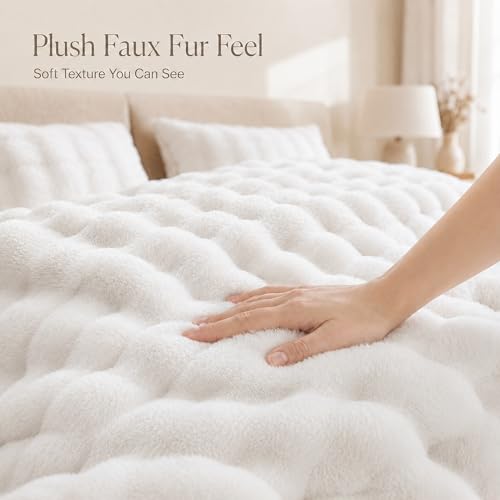 Queen Faux Fur Comforter Set - Soft, Fluffy Winter Bedding