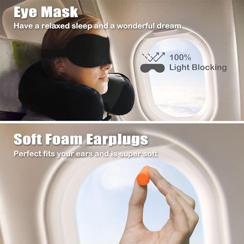 Travel Neck Pillow - Memory Foam U-Shaped with Eye Mask & Earplugs