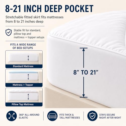 CozyLux Quilted Twin XL Mattress Pad - 450 GSM Cotton Top (8-21 Inch Pocket)