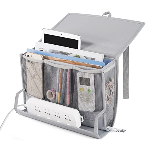 Bedside Caddy Organizer with 7 Pockets for Dorm Bed, Gray Oxford Cloth