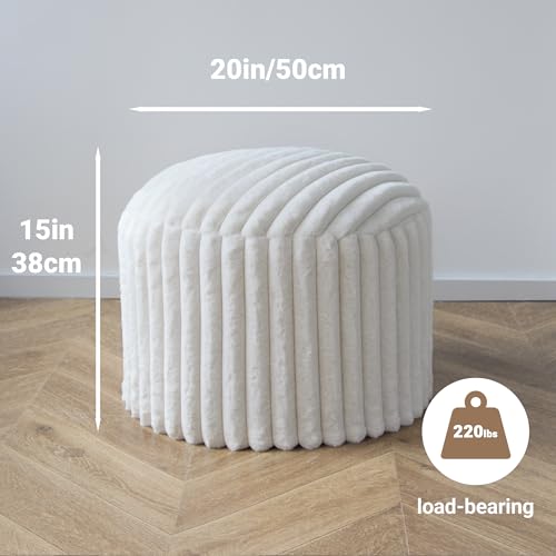 Round Faux Fur Pouf Ottoman, 20-Inch Shaggy Footrest with Washable Cover