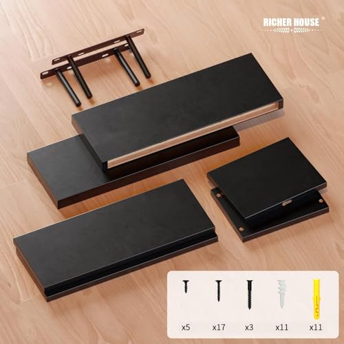 3-Piece Floating Wall Shelf Set, Black Moisture-Resistant Bathroom Storage
