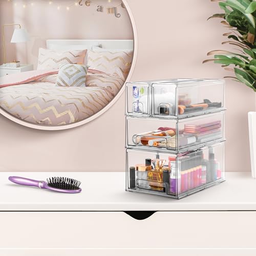 Clear Stackable Storage Drawers 2-Pack Plastic Organizer Bins