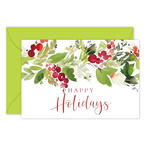 Whaline 100 Pack Christmas Greeting Cards with Envelopes & Stickers – Holiday Berries Design