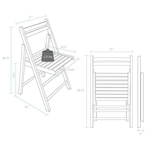 Solid Wood Folding Chairs - 2-Piece Set, Natural Finish
