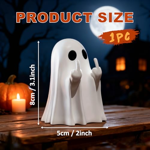 Ceramic Halloween Ghost Figurine with Bat Balloon Cute Spooky Home Decor