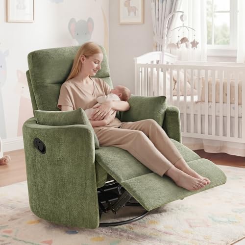 Olive Nursery Rocking Chair with Swivel, Recline & Footrest - Arcrinte Set of 1