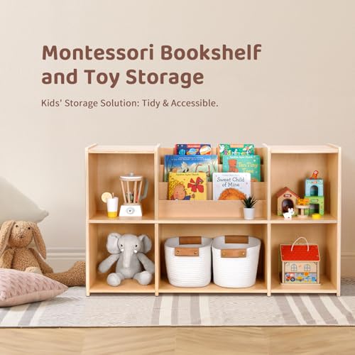 Montessori Kids Bookshelf and Toy Storage Organizer, 5-Compartment Cabinet