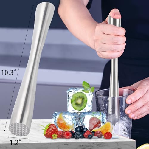 Stainless Steel Cocktail Muddler Set - 10-Inch Bar Accessories for Mojitos, Old Fashioned & Fruit Drinks