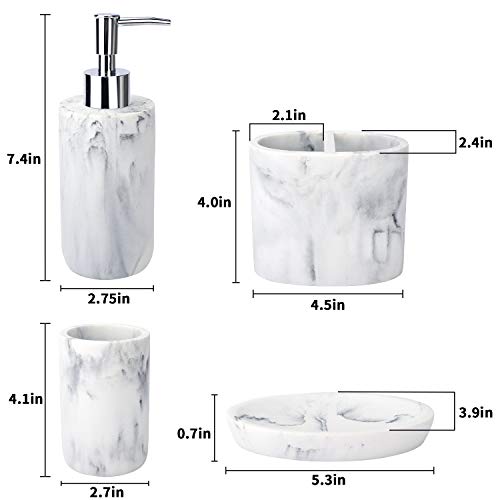 4-Piece Marble Bathroom Accessory Set - Soap Dispenser, Tumbler & Holder