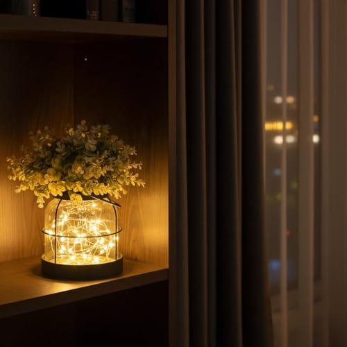 Vintage Glass Farmhouse Vase & Lantern Centerpiece with LED Lights