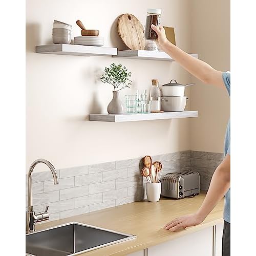 VASAGLE Floating Shelf, Single Wall Shelf for Storage and Display, 7.9 x 23.6 x 1.5 Inches, Shelf for Wall Decor, Living Room, Study, Kitchen, Maple White ULWS026W44
