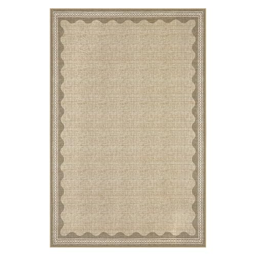 5x7 Scalloped Washable Area Rug, Non-Slip Low-Pile Carpet for Living Room