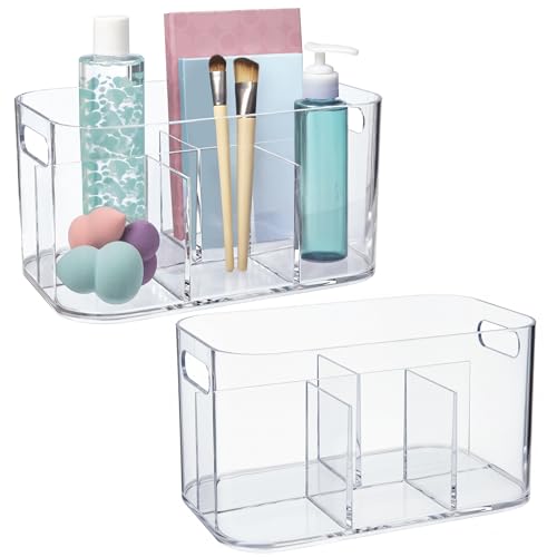 STORi Bliss 5-Compartment Clear Plastic Makeup Organizer Set of 2