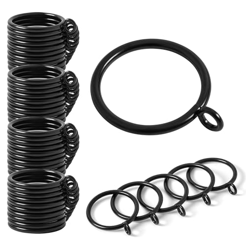 40-Piece Black Curtain Rings for 1.25-Inch Rods, Durable Metal Hanging Rings