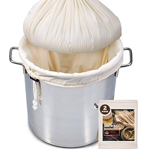Cotton Brew Bag 26x22 Inch 2 Pack, Unbleached Reusable Straining Bag with Drawstring for Homebrewing and Fruit Wine Making