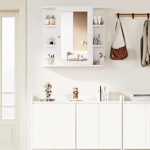 Shintenchi Wall-Mounted Bathroom Medicine Cabinet with Mirror - White