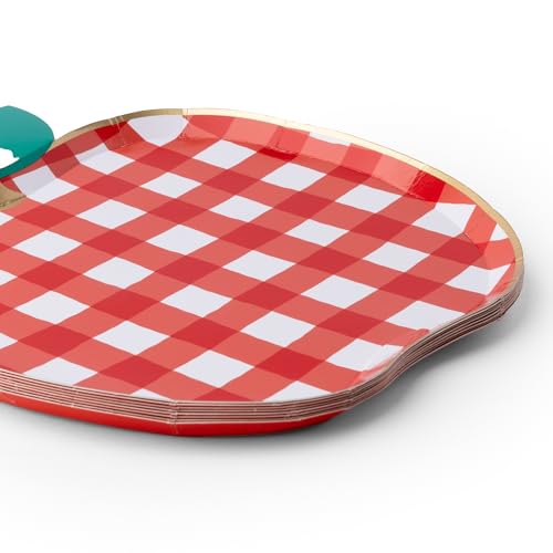 Cherry Red Gingham Apple-Shaped Paper Plates, Pack of 8 – Party Decor & Serveware