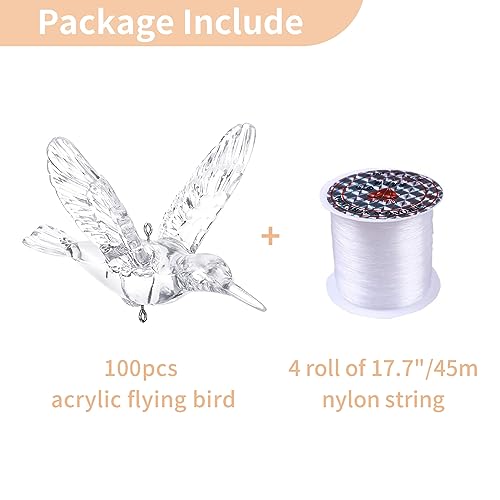 NUPTIO 100 Pcs Acrylic Flying Bird Hanging Ornaments for Decorations