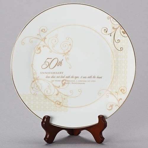 50th Wedding Anniversary Decorative Plate Set with Display Stand