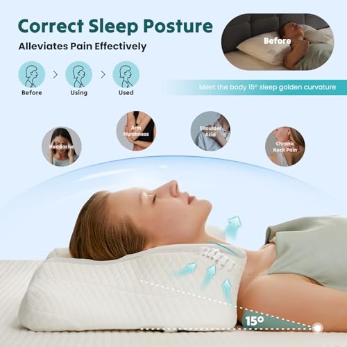 Cervical Pillow for Neck Pain Relief | Cooling Memory Foam, Ergonomic Design, Queen Size, Grey