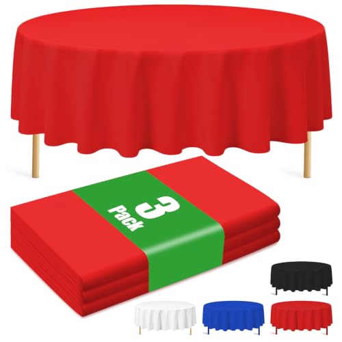 CC-SLZP 3 Pack Red Round Plastic Tablecloths 84 Inch Waterproof Disposable