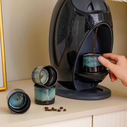 Ceramic Espresso Cups Set of 2 - 2.5oz Demitasse Shots - Full Magic Blue