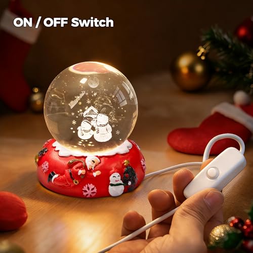Briignite LED 3D Crystal Ball Night Light with Snowman Base - USB/Battery Decor