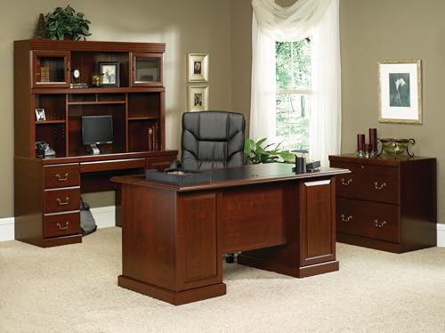 Classic Cherry Office Hutch with Glass Doors and Adjustable Shelving