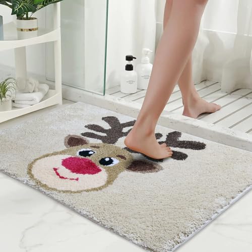 Earndodo Christmas Reindeer Bath Mat 20x32in Non Slip Microfiber Rug