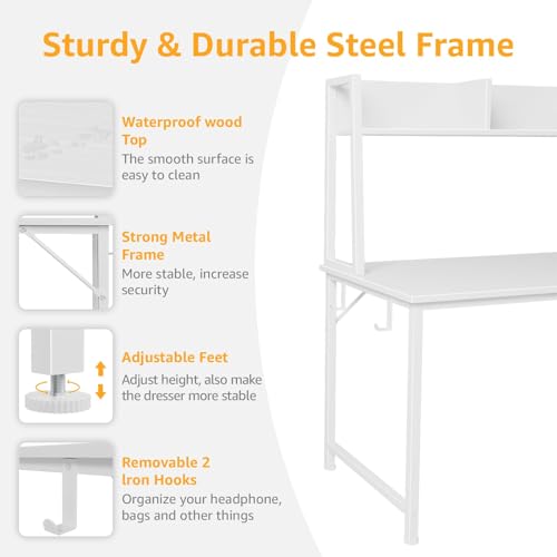 47-Inch Computer Desk with Hutch, 3 Drawers, and Power Outlets
