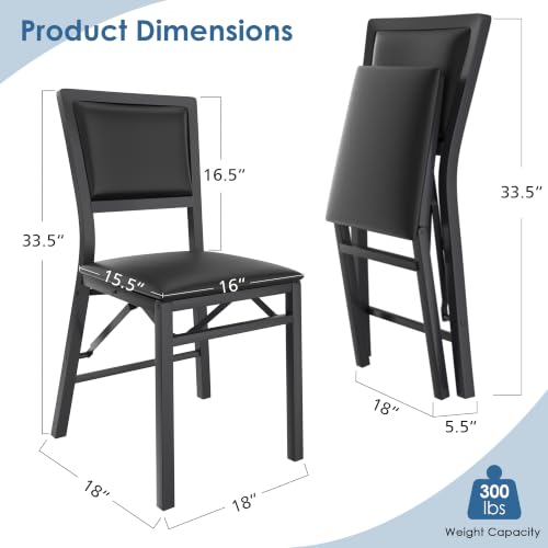 Set of 4 Padded Folding Dining Chairs with Metal Frame, Black PU Leather