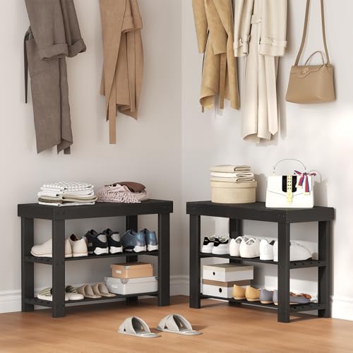 3-Tier Bamboo Shoe Rack Bench, Entryway Storage Organizer, 286 lb Capacity