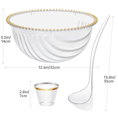 Large 1.7 Gallon Punch Bowl Set with Ladle and 25 Gold-Rimmed Cups