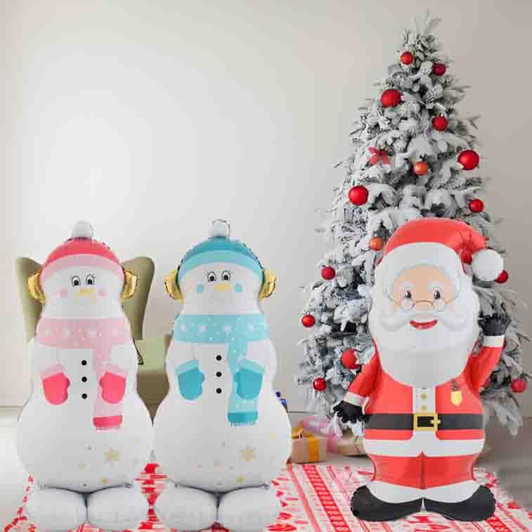 Giant Snowman and Santa Balloon Set - 3 Pcs Christmas Party Balloons with Base
